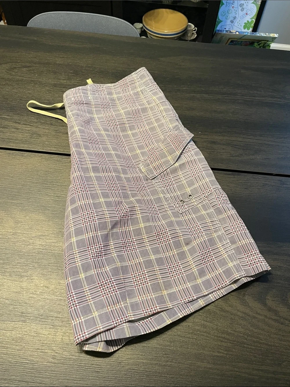 Burton Plaid Swim/Board Shorts in Lavender, White and Maroon